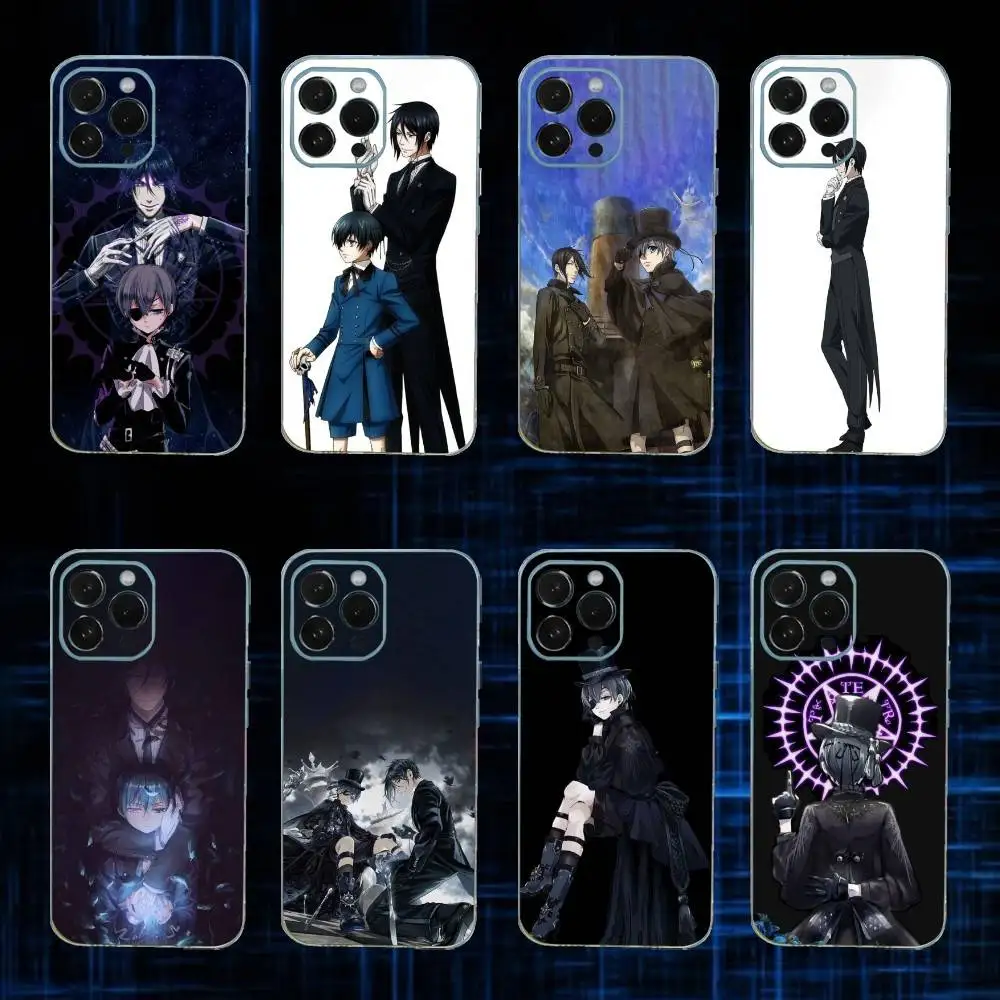 

Black Anime B-ButlerS Phone Case For iPhone17,16,15,14,13,12,11 Plus,Pro Max Soft Transparent Cover