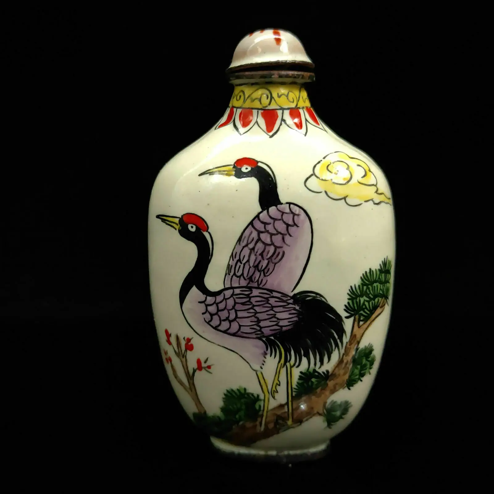 Chinese Antique collection Cloisonne Crane snuff bottle Qian Long W Mark