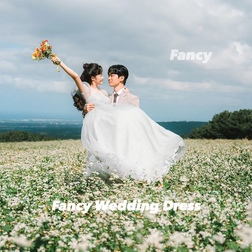 Fancy Princess Square Neck Wedding Dress A Line Soft Tulle Bridal Gown Light Green Formal Occasion Dresses Customized