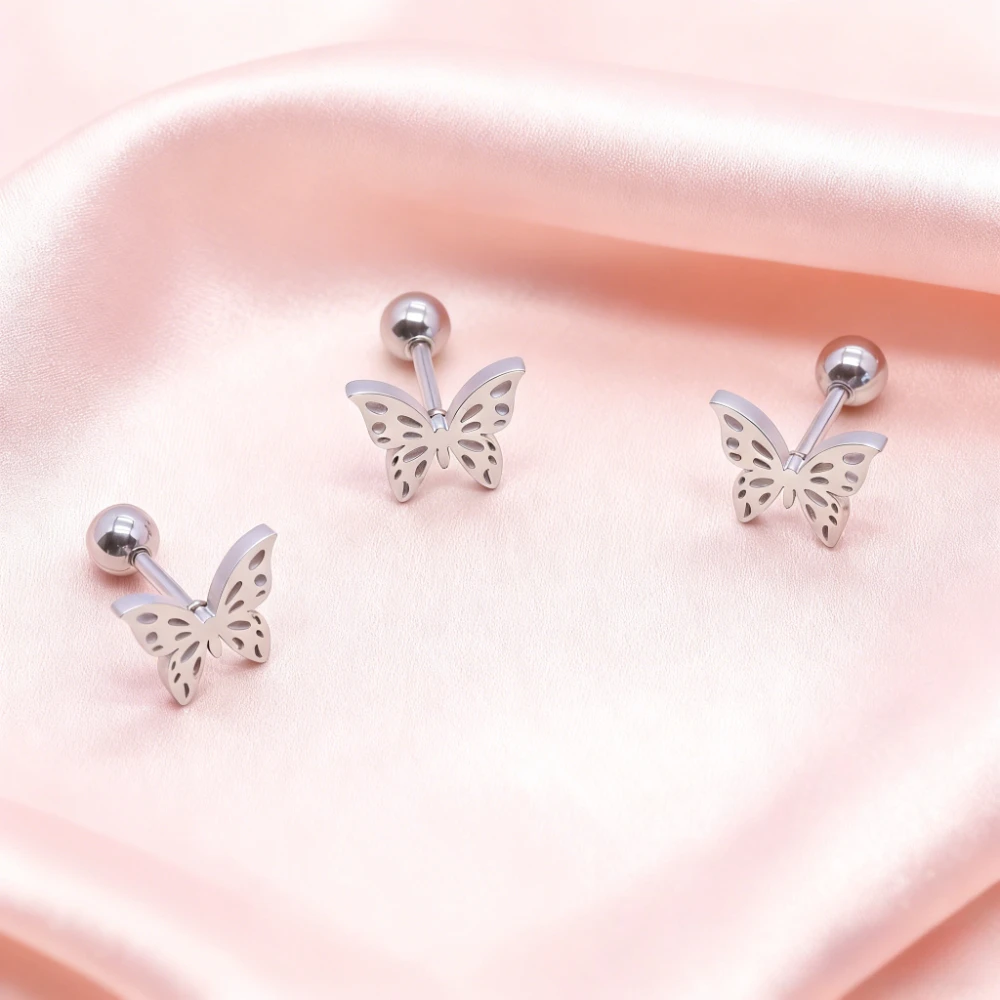 

1Pc Personality & Fashion Stainless Steel Butterfly Spicy Girl Party Perforated Earrings Jewelry High-quality Simplicity