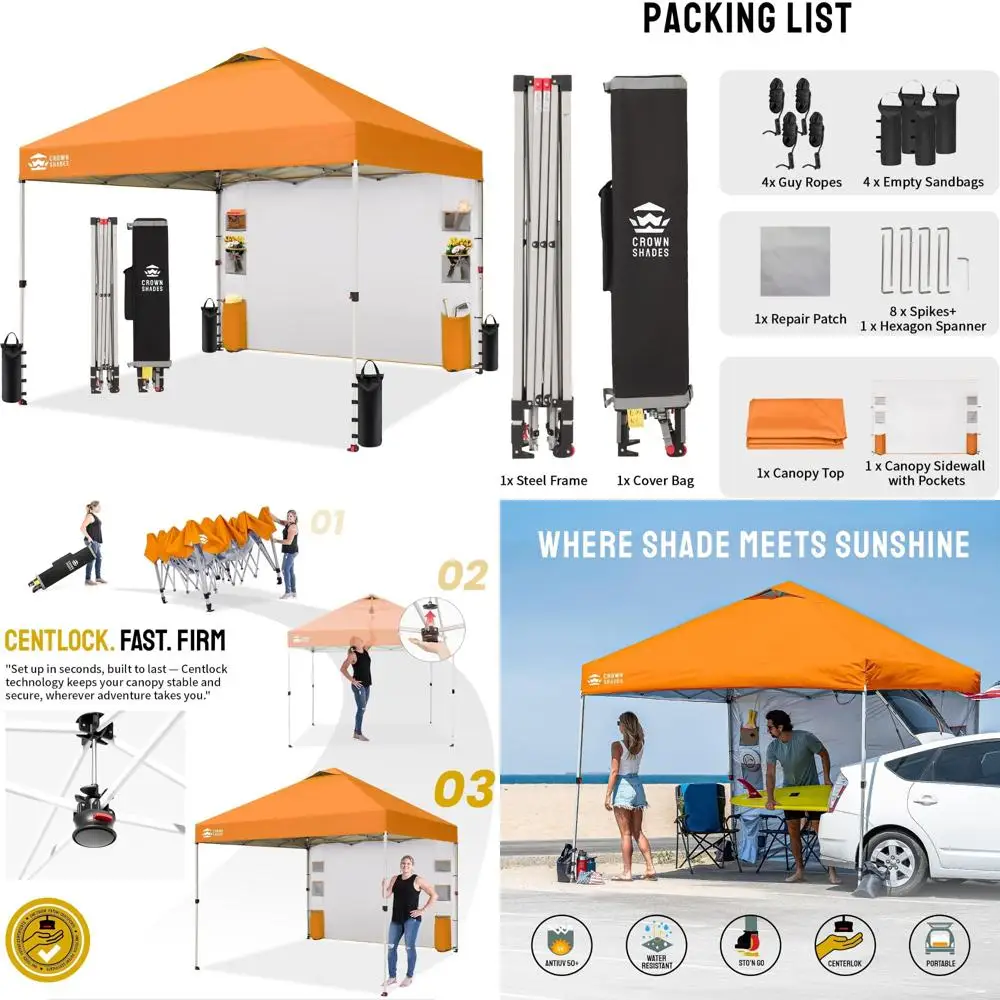 

Portable 10x10 Foot Pop-Up Outdoor Canopy Tent with Pocket Sidewall, UV Protection, Push Center Lock, and Long-Lasting Durabilit