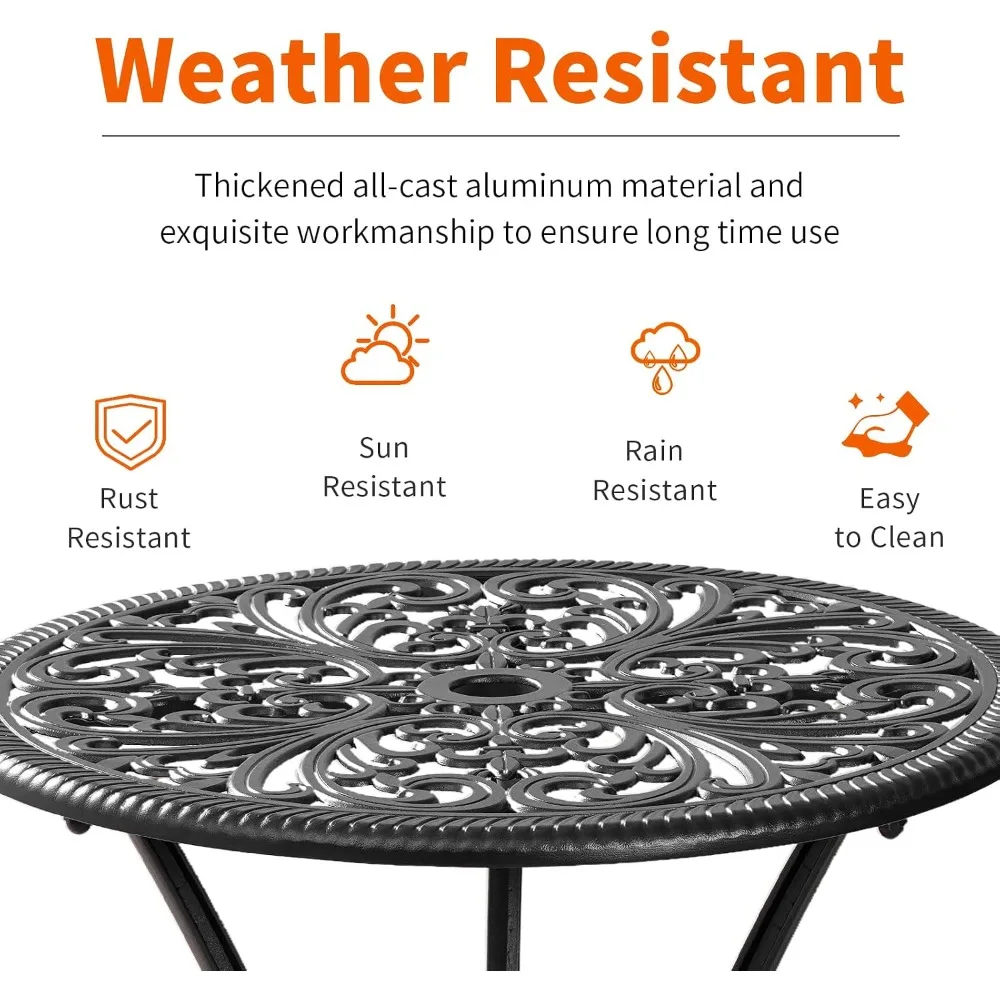 Outdoor 3-Piece Bistro Set with Table and Chairs, Weather-Resistant Patio Furniture with Umbrella Hole for Garden Use