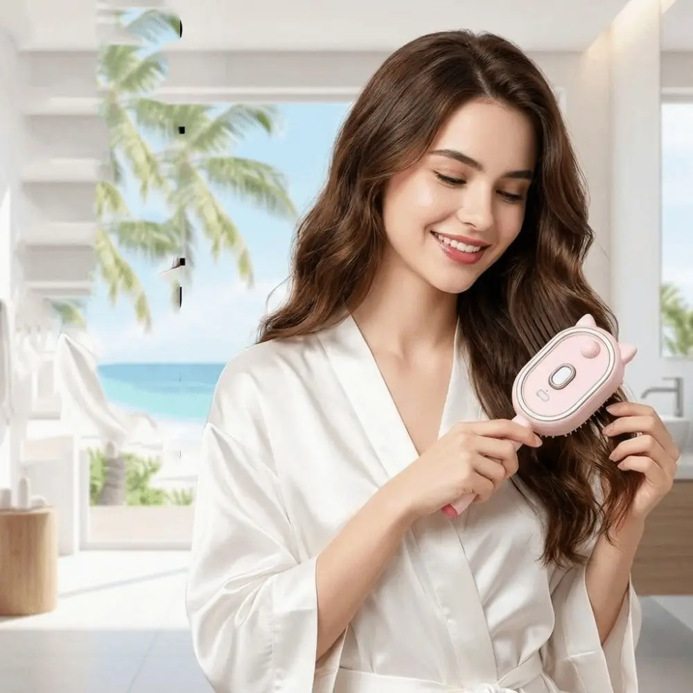 Portable Electric Hair Care Spray Comb Anti-static Tangle-Free Smooth Spray Massage Comb One-Key Clean Anti-Frizz