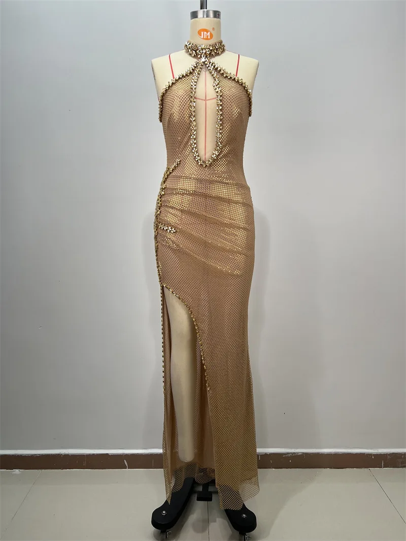 Gaun Prom Wanita Mewah Berhias Kristal Batu, Seksi Tanpa Lengan, Gaun Malam Formal untuk Pernikahan, Model Sheath Slim, Gaun Pesta untuk Tamu