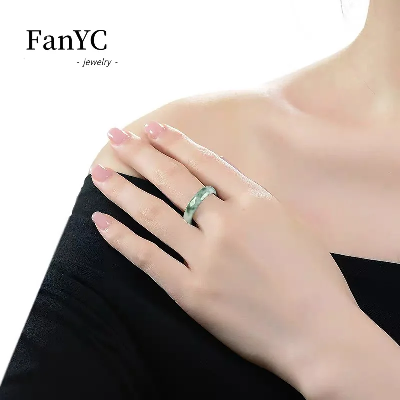 Myanmar Jadeite Floating Green Flower Ring Men and Women Couples Ring Glutinous Kind of Exquisite Fashion Jewelry Gift 1pc