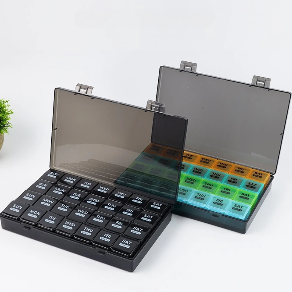 

Большой портативный органайзер для таблеток на месяц (4 недели, 28 дней) – контейнер для витаминов, добавок, рыбьего жира, лекарств