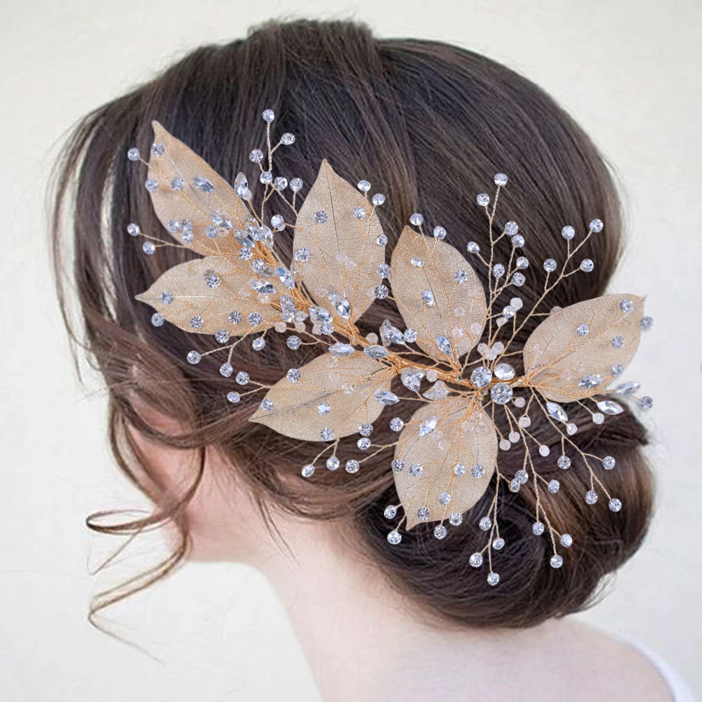 Hollow Leaf Crown Bridal Headbands Gold/Silver Rhinestones Beads Headdresses Guest Wedding Headdress Forest Elf Bridal Hair Band