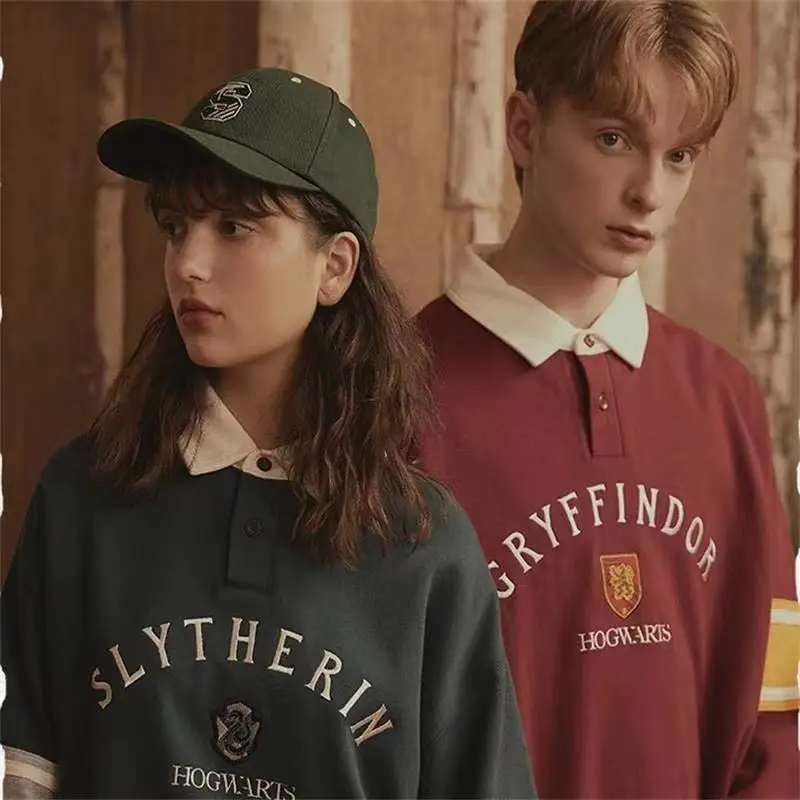 NEW Harried Sweatshirts Couple Sweatshirt Gryffindor Slytherin  Hufflepuff Ravenclaw College Lapel Letter Top Polo Shirt Novelty