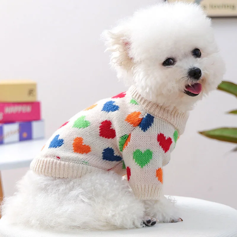 

Warm Dog Winter Clothes Heart Pattern Dog Jumper Clothes For Small Medium Dogs Chihuahua Dachshund Pug Knitted Sweaters Apparels