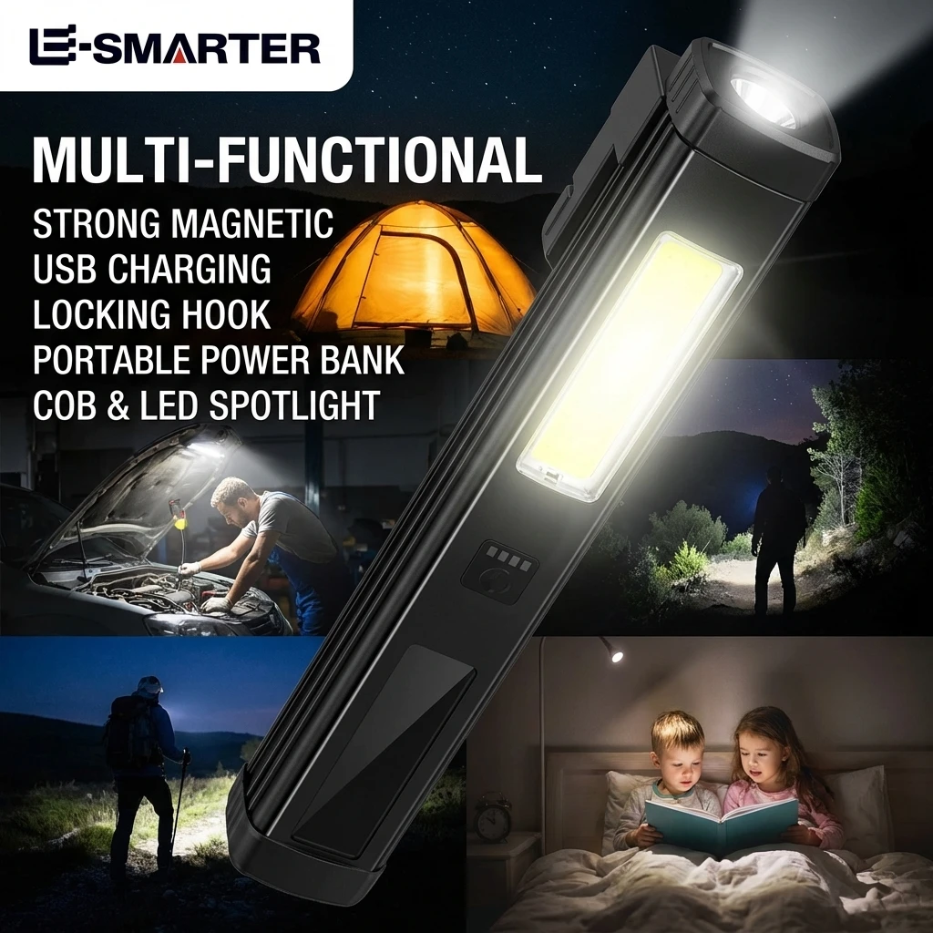 Pen-Shape LED+COB Repair Work Light Magnetic Absorption Pen Clip Emergency Automotive Inspection Torch for Maintenance