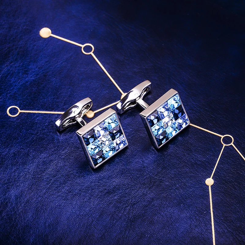 KFLK Jewelry shirt cufflink for mens Brand Fashion Blue Crystal Cuff link Luxury Wedding Groom Button High Quality guests