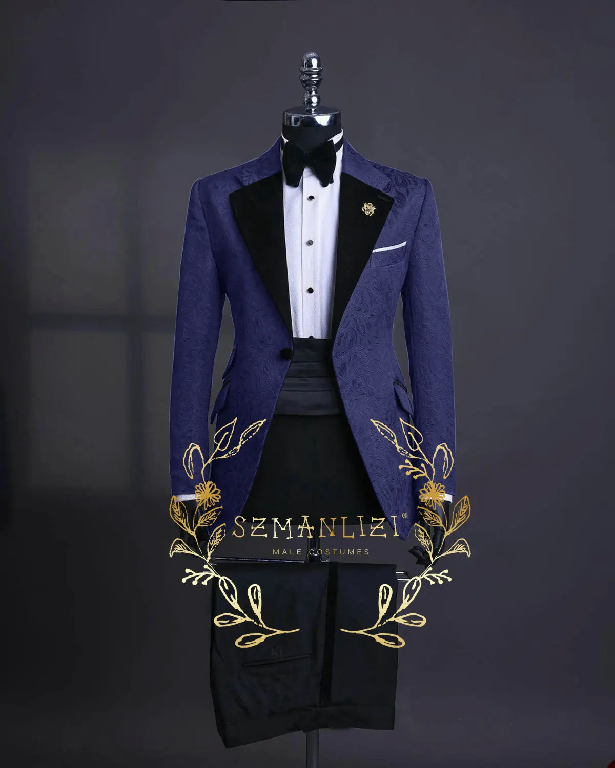 

Green Floral Jacquard Men's Blazer Sets Prom Fashion Slim Fit Male Suit Jacket Velvet Lapel For Wedding Groom Tuxedos