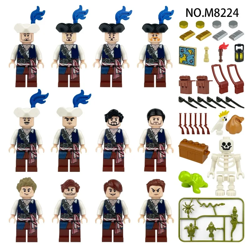 24 Pearl pirates tripulación 8224 personas, calaveras, niños, partículas pequeñas, juguetes educativos para niños y niñas