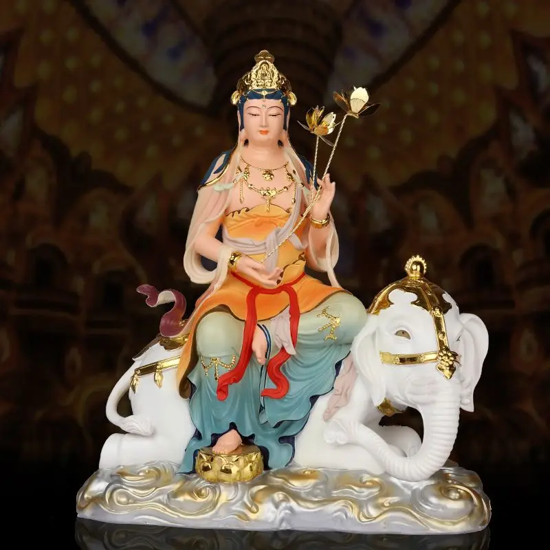 Manjushri and Samantabhadra Bodhisattva Statues Three Saints of Huayan Buddha Figurines for Home Worship Ornaments Fengshui view 6