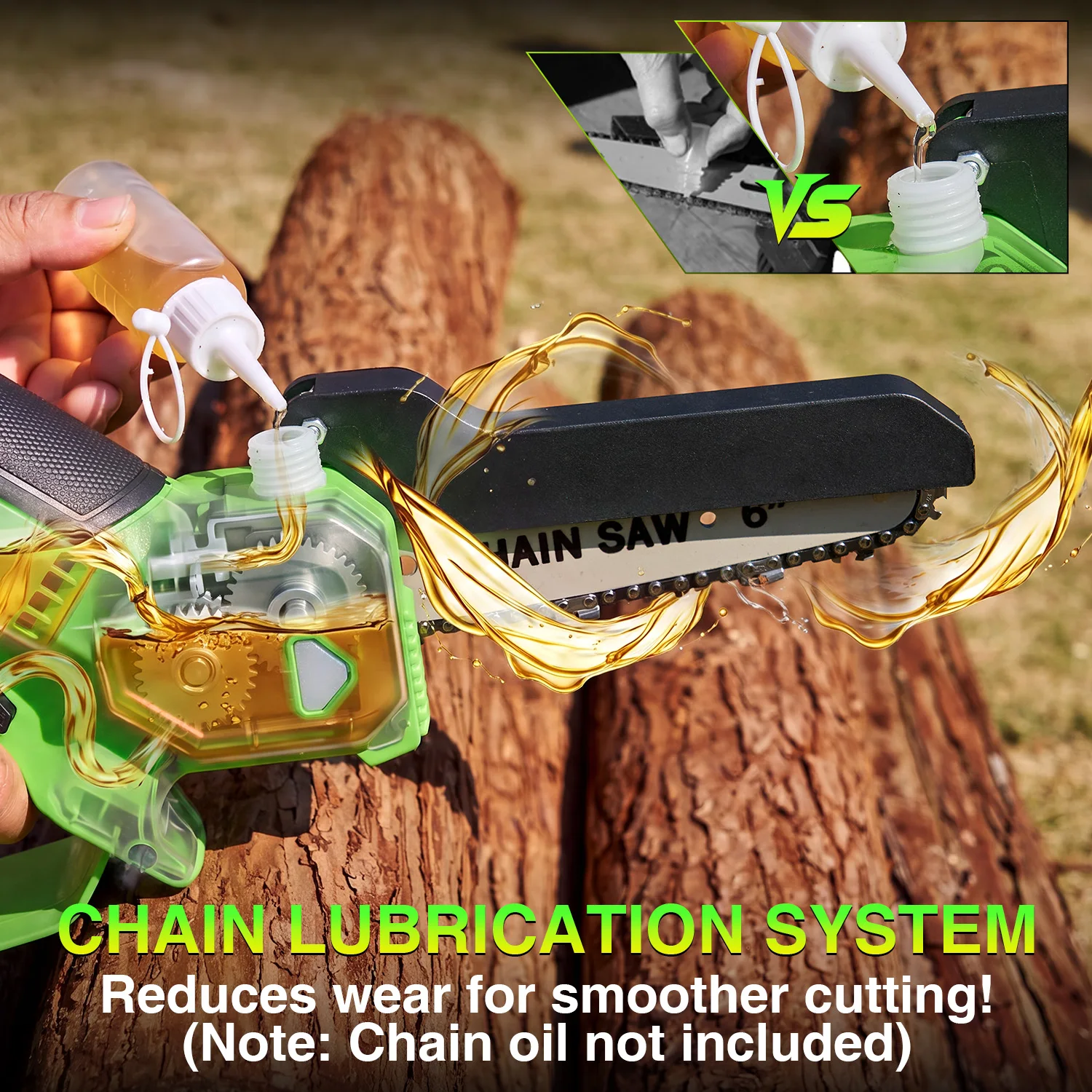 TaskStar Brushless Electric Chainsaw 6&8 Inch Handheld Cordless Pruning Saw with 2 4000mAh Batteries Manual Oil Supply Garden Power Tools For Wood Cutting Tree Trimming