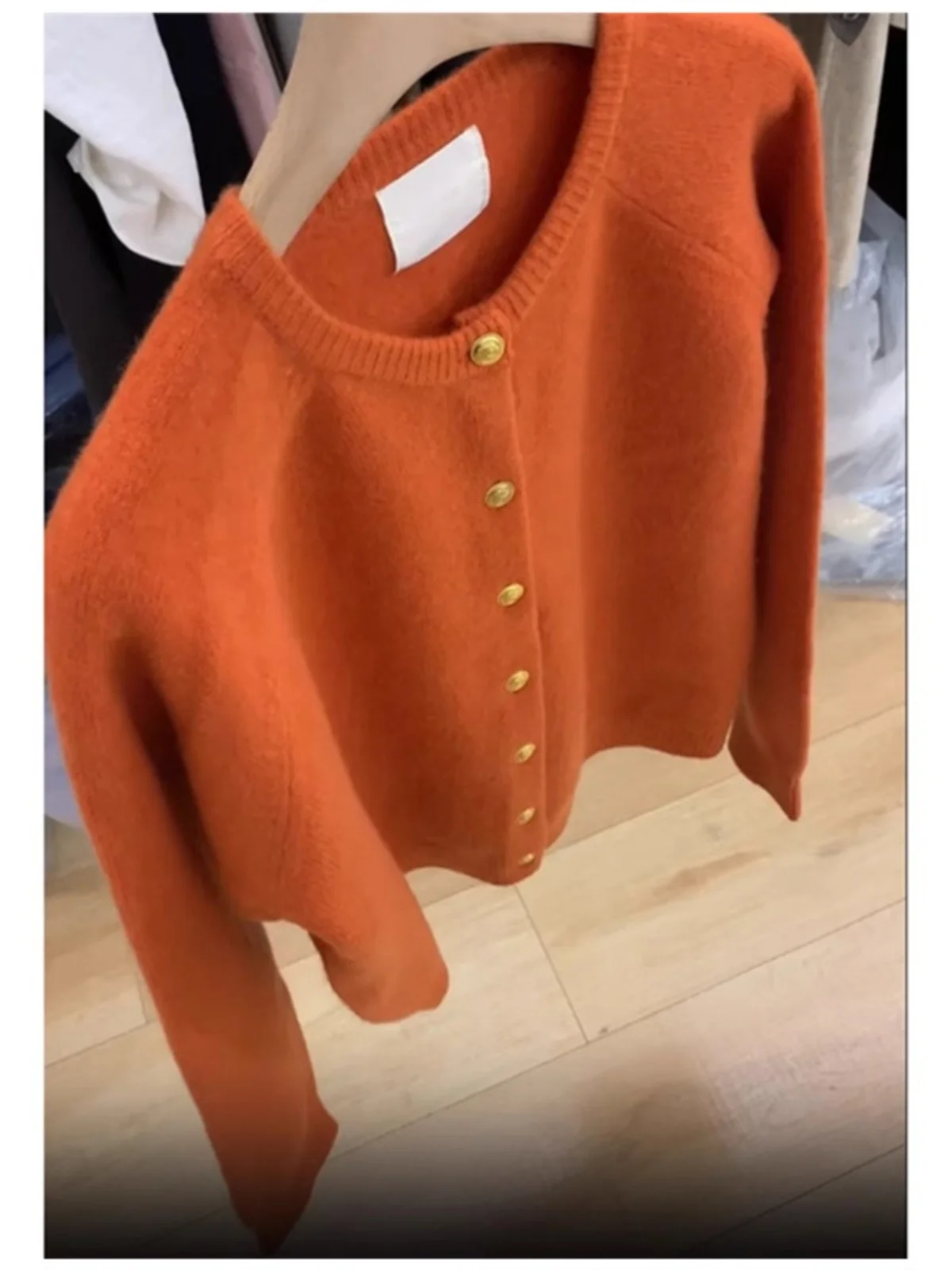 패셔너블한 오렌지 니트 오픈 가디건 여성 스웨터 라운드 넥 루즈핏 한국 스타일 가을 겨울 고급 아우터웨어