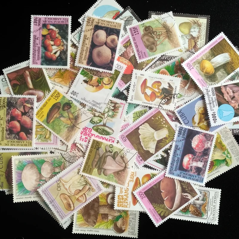 100 PCS/lot Mushroom Theme Postage Post Stamps With Post Mark Off Paper For Collection