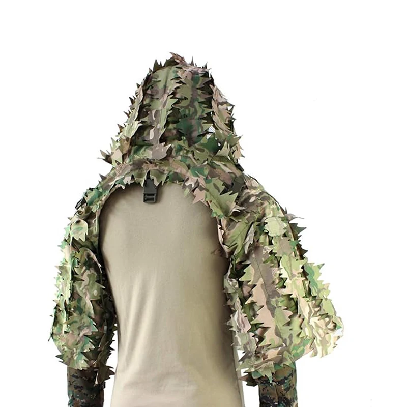 Taktischer Ghillie-Anzug, atmungsaktive Ghillie Viper Hood mit 3D-Blattstreifen, Scharfschützmantel für Wargame, Jagd, CS – Detail 16