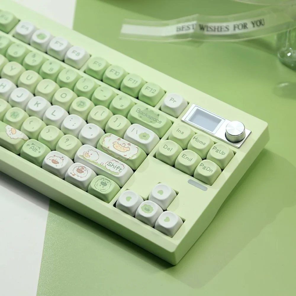 

132 Keys MOA Keycap Set PBT Poof Sheep Theme Green Cartoon for 60/64/84/98/108 Gaming Mechanical Keyboard MX Switch