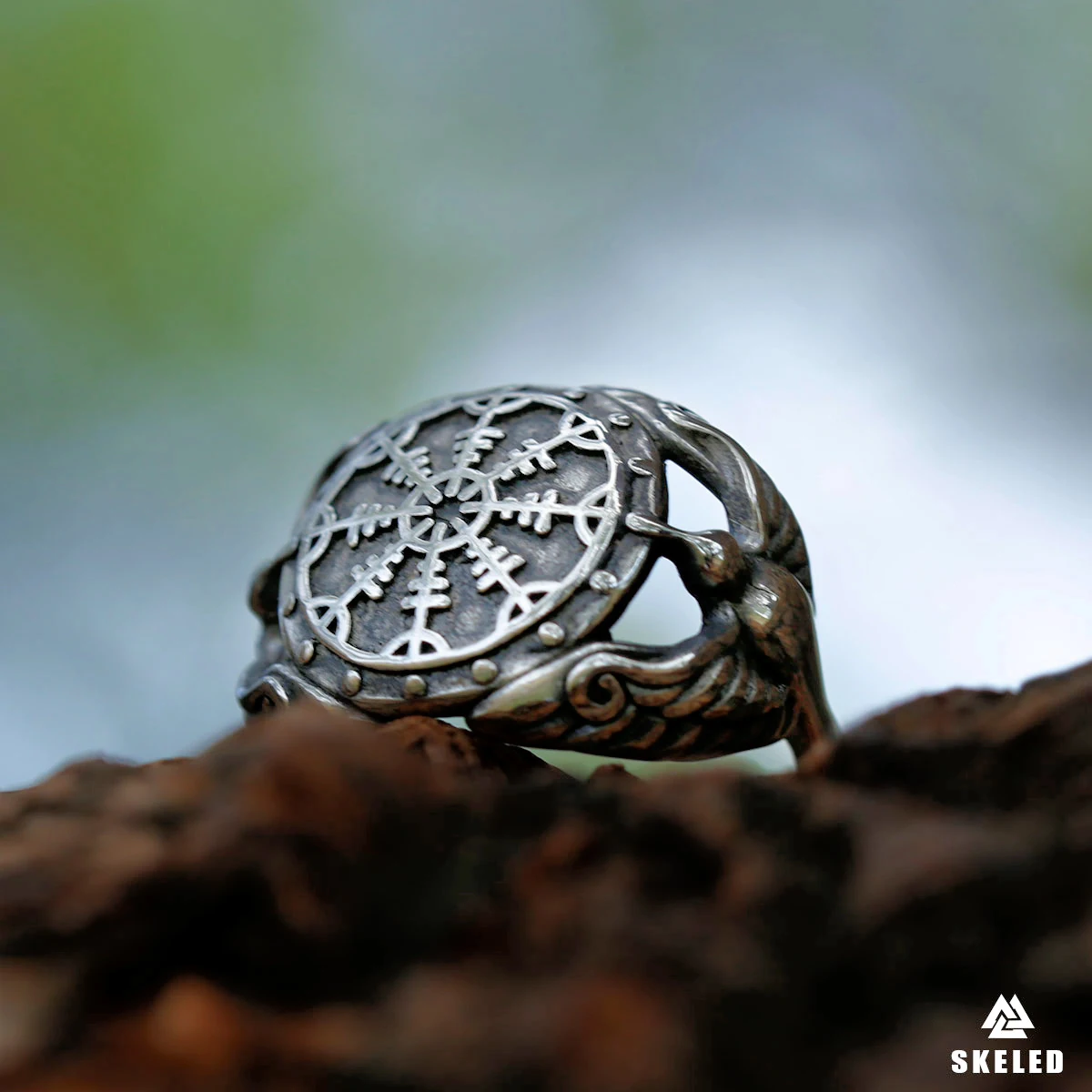 Nordic Vikings Vegvisir Rune Ring Men's Stainless Steel Odin Raven Huginn and Muninn Rings Vintage Charm Jewelry Gift Wholesale