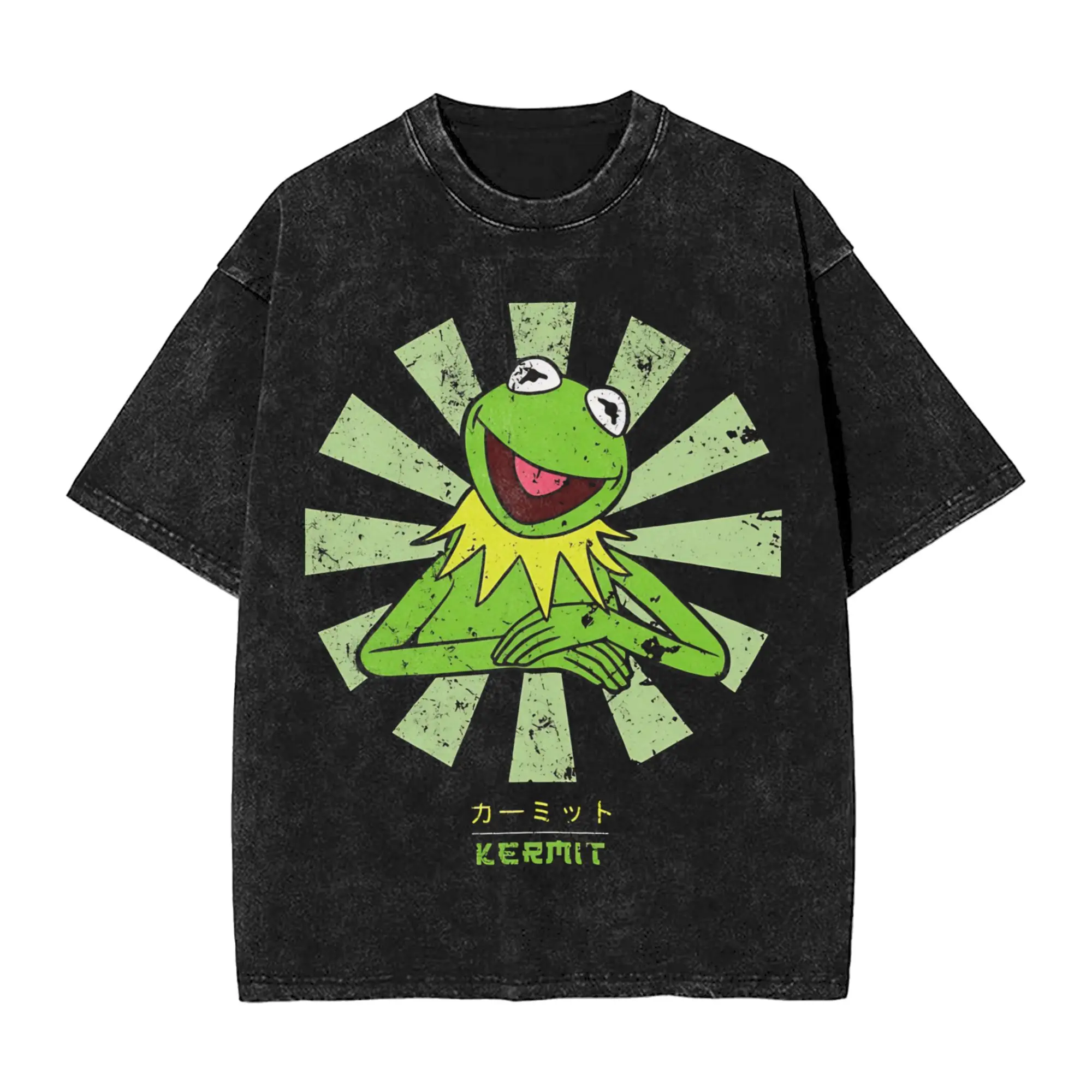 Graphic Printed Kermits the Frog Washed T Shirt Outfit Oversize T-Shirt  for Men Women Tee Shirt