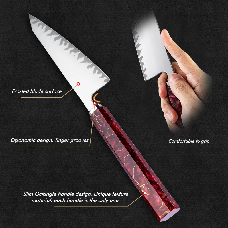 Grandsharp 14cm Japanese Garasuki Knife Hand-Forging 2 Layers of 430 Stainless Steel Sushi Filleting Kitchen Knife Resin Handle