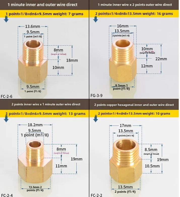 10/50/200 szt. Męski na żeński manometr konwersja złącze miedziane mosiężne złącze szybkozłącze Adapter 1/8 "1/4" 3/8 "1/2"