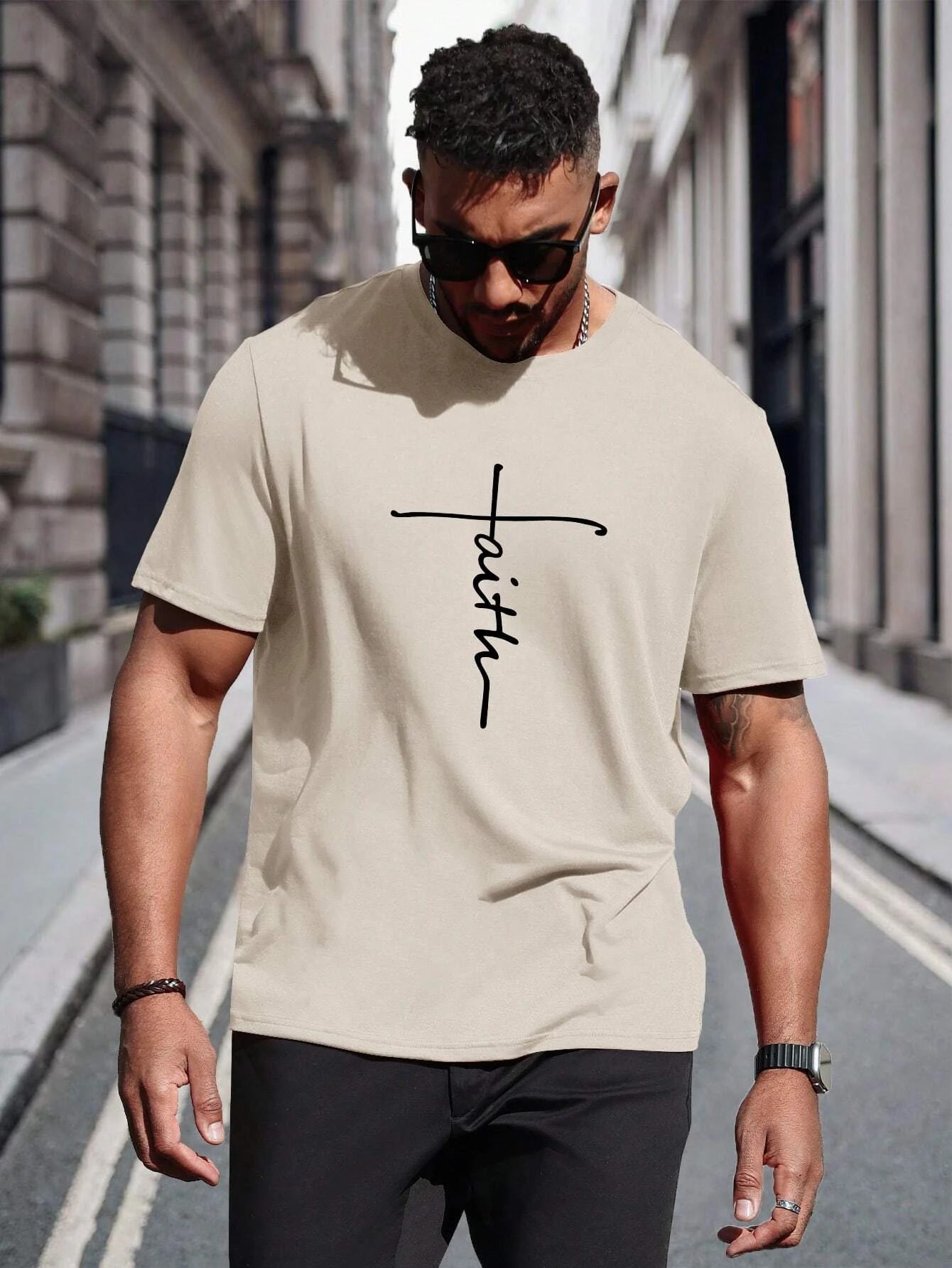 

Faith Men Cotton T-shirt Luxury Brand Fashion Big Size Top Casual Short Sleeve Streetwear Classic Print New Arrival Tee S-4XL