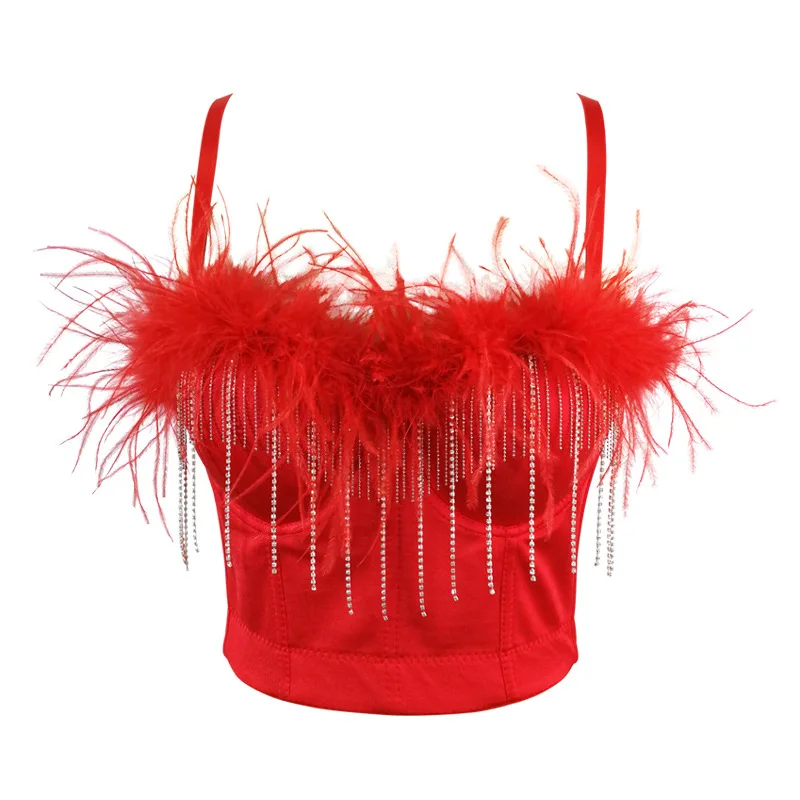 Fishbone Waist Tie Tube Top Outerwear Camel Bird Feather Top Beaded Tassel Chain Vest Halloween Costume Chinese Production