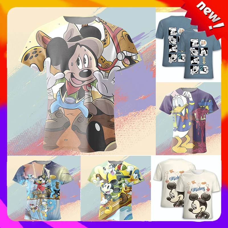 Mickey Mouse Men's T-shirt Disney Boy Girl T-shirt 3D Print Donald Duck Short Sleeve Cartoon Men's T-shirt Fashion Mens Clothing