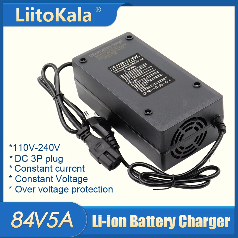 LiitoKala 72V 5A lithium battery charger suitable for 20S 84V lithium ion battery AC 110-220V smart charger UE/US plug