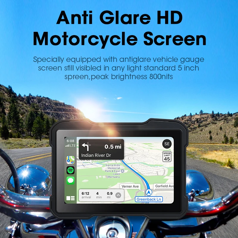 Portable 5" Carplay Motorcycle DVR Multimedia Player Wireless Carplay Android Auto GPS Navigation Moto Monitor Drive Recorder image 5