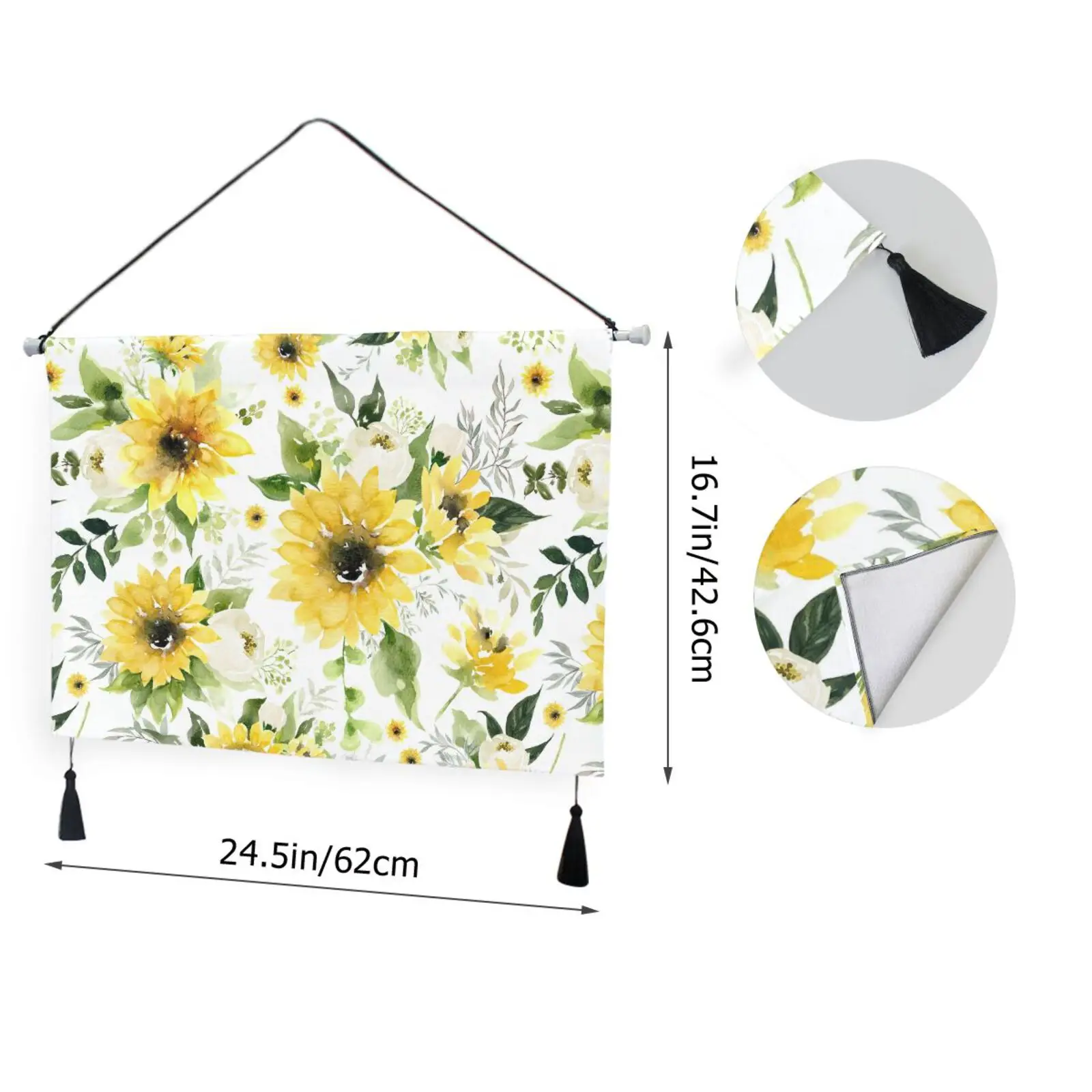 Sunflower PrintingTapestry  Horizontal Hanging Tapestry Tassel Yoga Meditation Tapestry for Bedroom Living Decorations