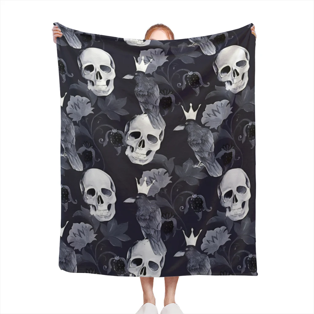 

Skull black crows halloween Blanket Flange Textile Decor Portable Super Soft Throw Blankets for Home Office Plush Thin Quilt