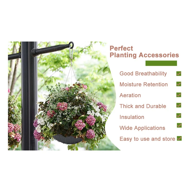 14/16 Inch Hanging Flower Basket Liners Fabric Hanging Plant Liners Round Planter Liners Non-Woven Black Felt 6PCS