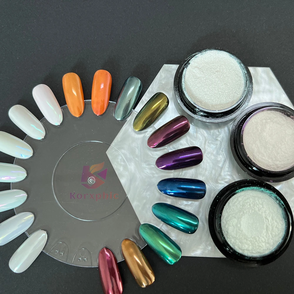 

9 colors Set Mermaid Iridescent Aurora Moonlight Mirror Chrome Powder Rubbing on Dust Color changing Powder Resin Nail art