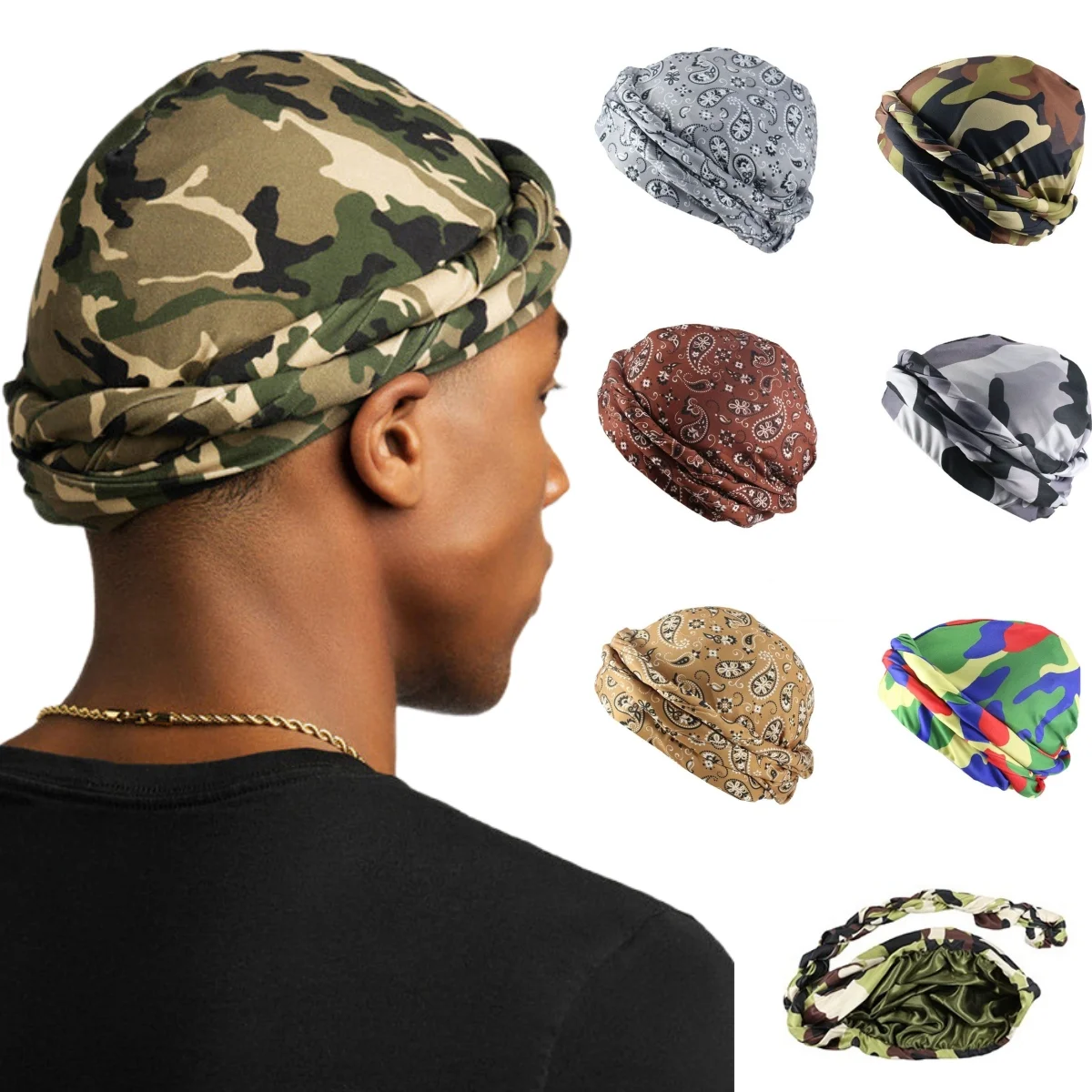 Elastic Hip Hop Caps Turban for Men Turban Vintage Twist Head Wraps for Men Stretch Modal Satin Turban Scarf Tie for Hair