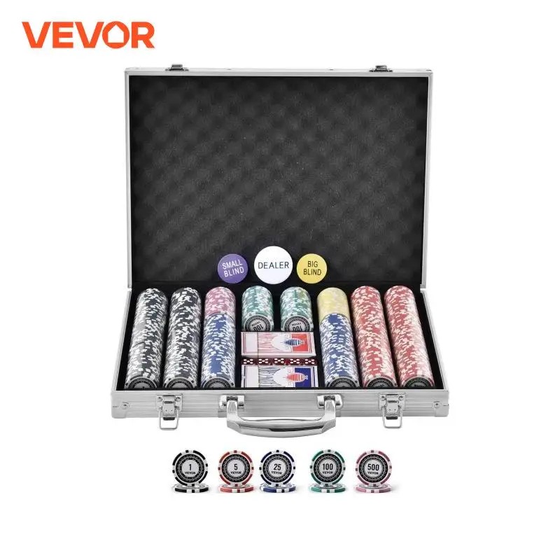 VEVOR 500 Pieces Poker Chip Set Complete Poker Playing Game Set with Aluminum Carrying Case for Texas Hold'em Blackjack Gambling