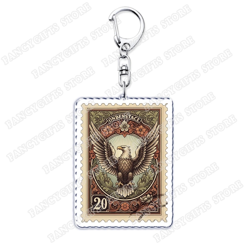 Vintage America Usa Stamp Keychains for Accessories Bag Retro New York	Postage Wanderlust Keyrings Jewelry Fans Friends Gifts