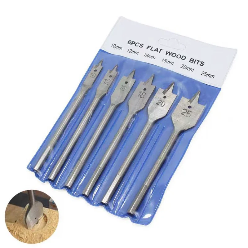 

6Pcs Woodworking Flat Drill Bit Three-point Bit Set Drawer Door Lock Boring Tool Wood Board Hole Enlarger