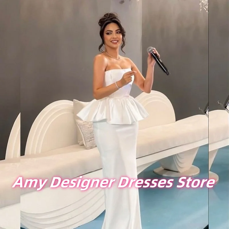 

Simple White Evening Dresses With Peplum Long Mermaid Reception Gowns Celebrity Dresses For Mexico Females 2025 Customized