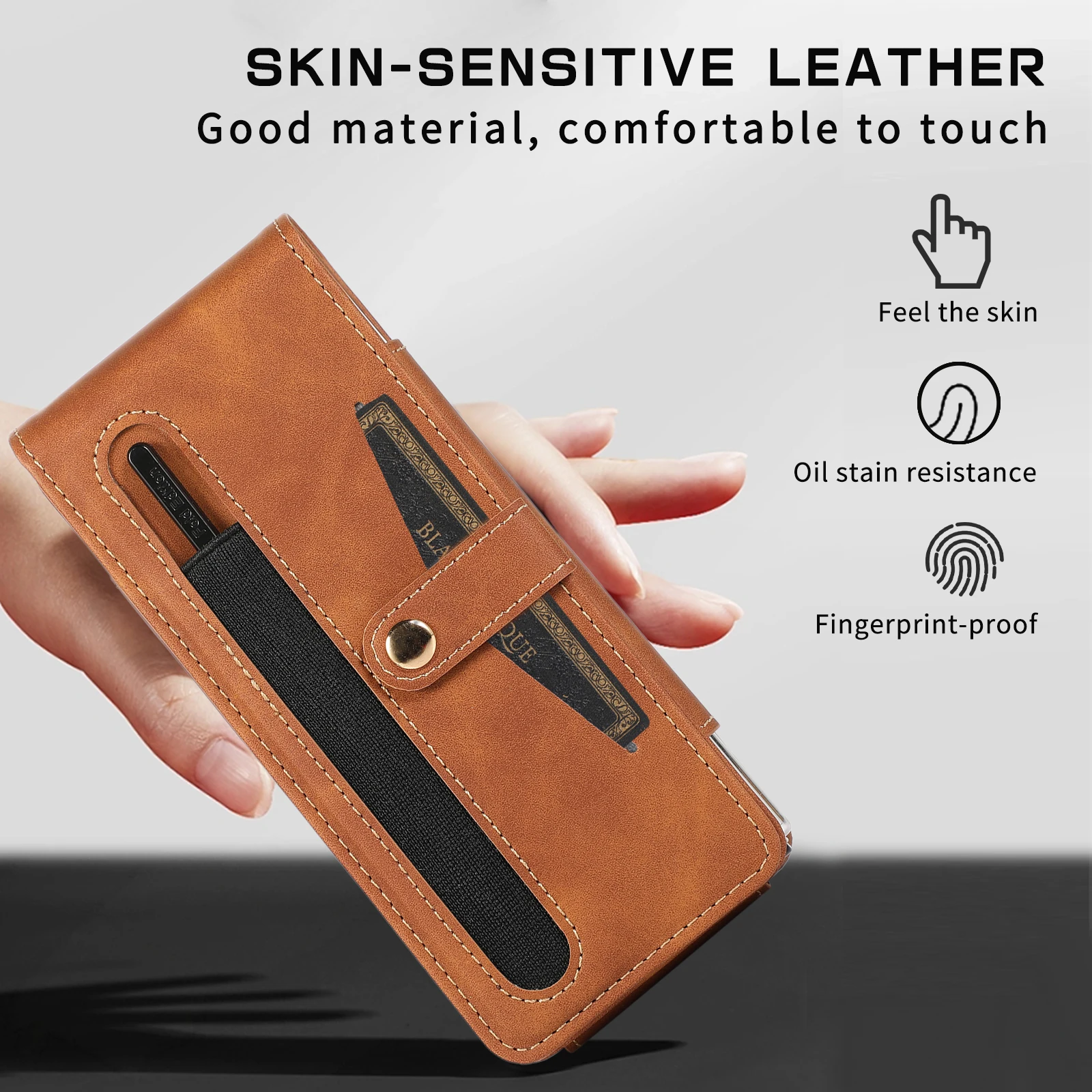 With Touch Pen Card Holder PU Leather Phone Cover for Samsung Galaxy Z Fold 5 Case with Screen Protector Clip Outdoor Sport