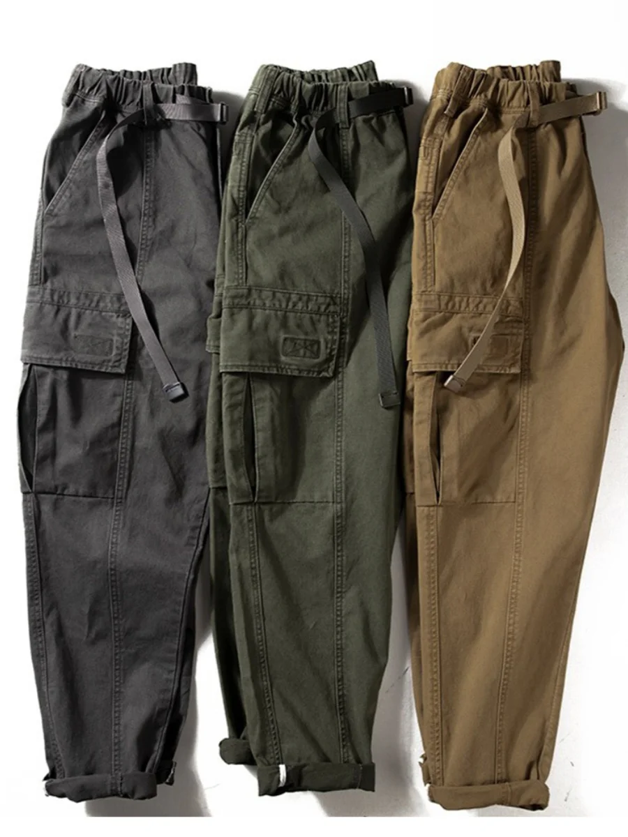 

Loose Men's Workwear Trousers Spring Autumn Casual Multi-ket Belted Wide Leg Pants American Casual Sle Straight Leg