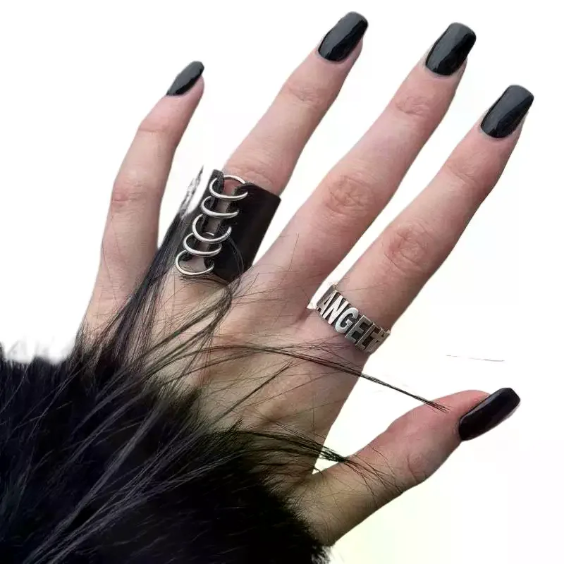 Dark Punk Black Ring Minimalist Geometric Finger Ring Fashion Personality Gothic Trendy Jewelry For Women Men