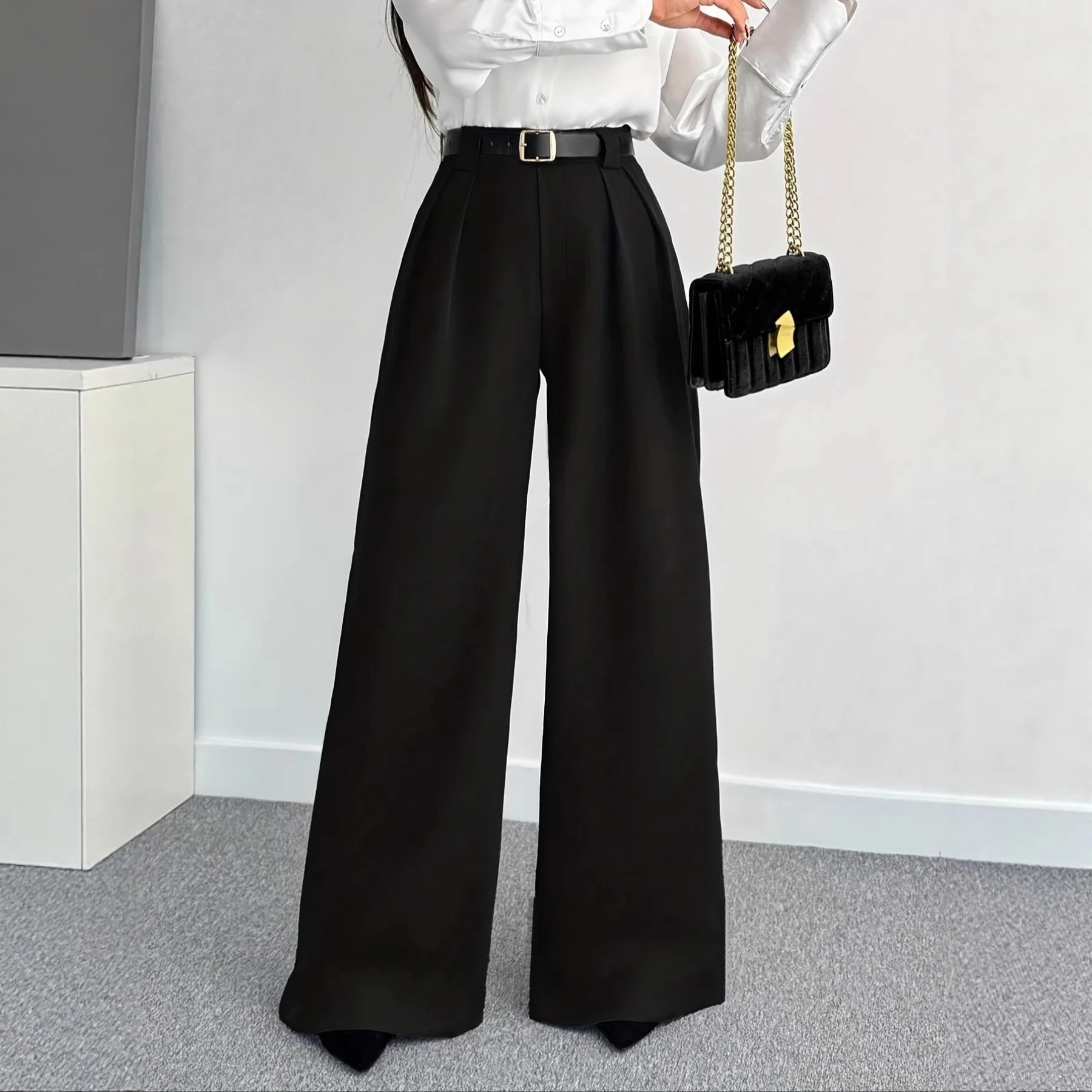 

2025 Women's Solid Color Casual Versatile Trousers with Free Belt