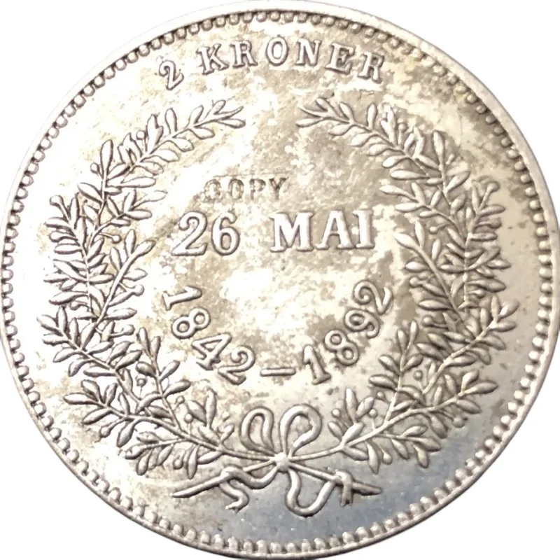 1892 Denmark 2 Kroner-Christian IX-Golden Wedding Silver Plated Copy Coin