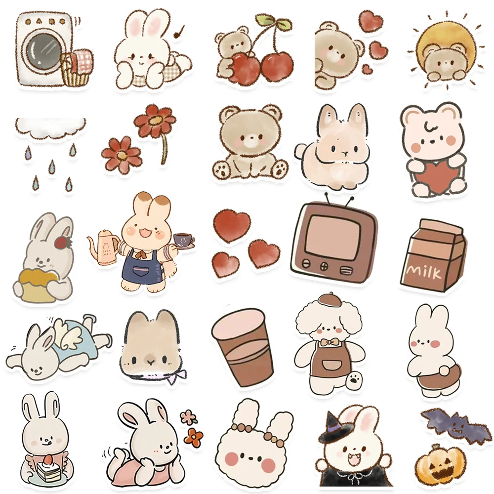 10/30/50pcs Cute Cartoon Animals Rabbit Bear Stickers Anime Graffiti Decals DIY Water Bottle Phone Suitcase Sticker Decoration