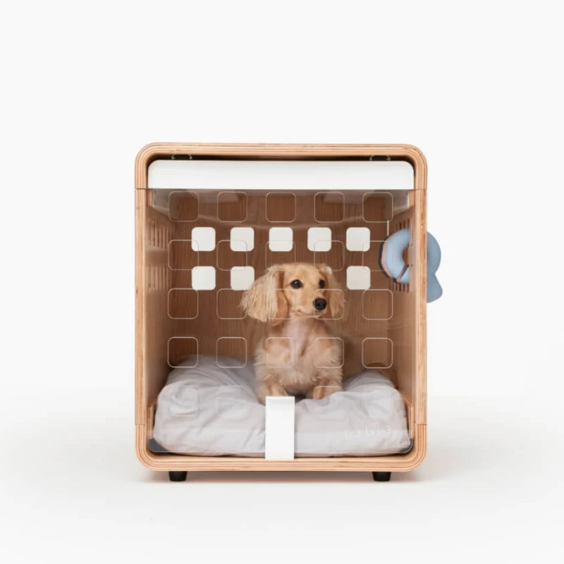 Premium Wood Dog Crate  White Metal Door Natural Den Great Airflow Seamless Design  Dog Crate