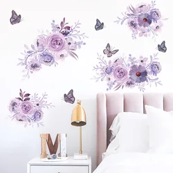 40x60CM Purple Flower Wall Stickers Art Butterfly Wall Decals For Girls Bedroom Living Room Decoration Self Adhesive Wallpaper