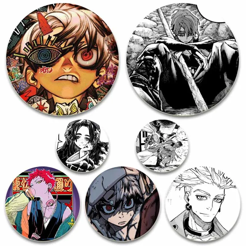 Figura de dibujos animados Enjin Tamsy Caines Rudo Surebrec insignia Manga Gachiakuta broche redondo bolsa sombrero botón Pins joyería regalo para amigos